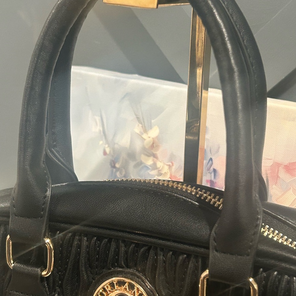 Valentino Orlandi Black Quilted Satchel with Gold Emblem - Picture 3 of 6